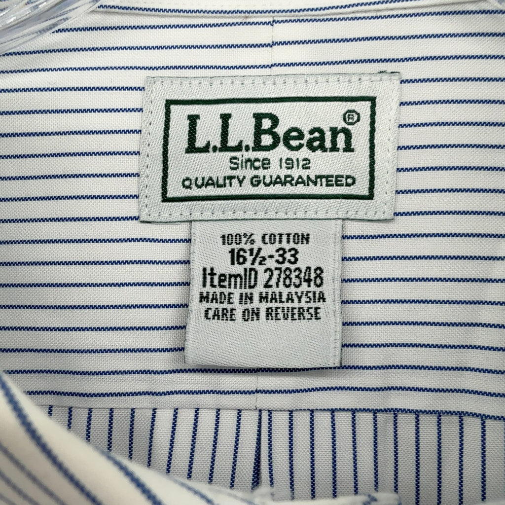 L.L.Bean Slightly Fitted Dress Shirt 16.5 33 Mens Long Sleeve White Blue striped