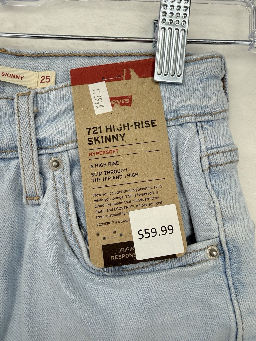 Levis 721 High Rise Skinny 25 25x30 0 Womens Light Blue High Rise New NWT