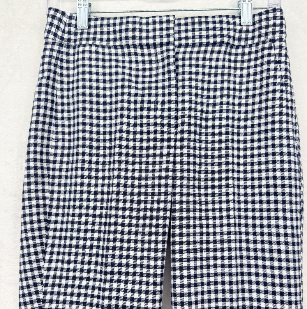 J Crew Hayden Kickout Crop Pants 0 Navy Blue Gingham Stretch Linen Womens