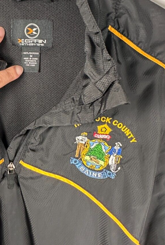Hancock County Maine Windbreaker Jacket 1/4 Zip Mens Pullover Black Medium