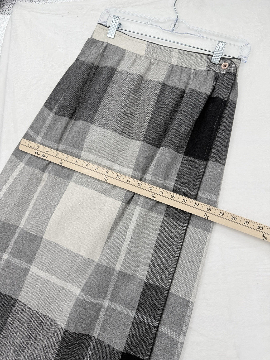 Vintage Wool Wrap Skirt Small Midi Gray Plaid Check Made In USA Dark Academia