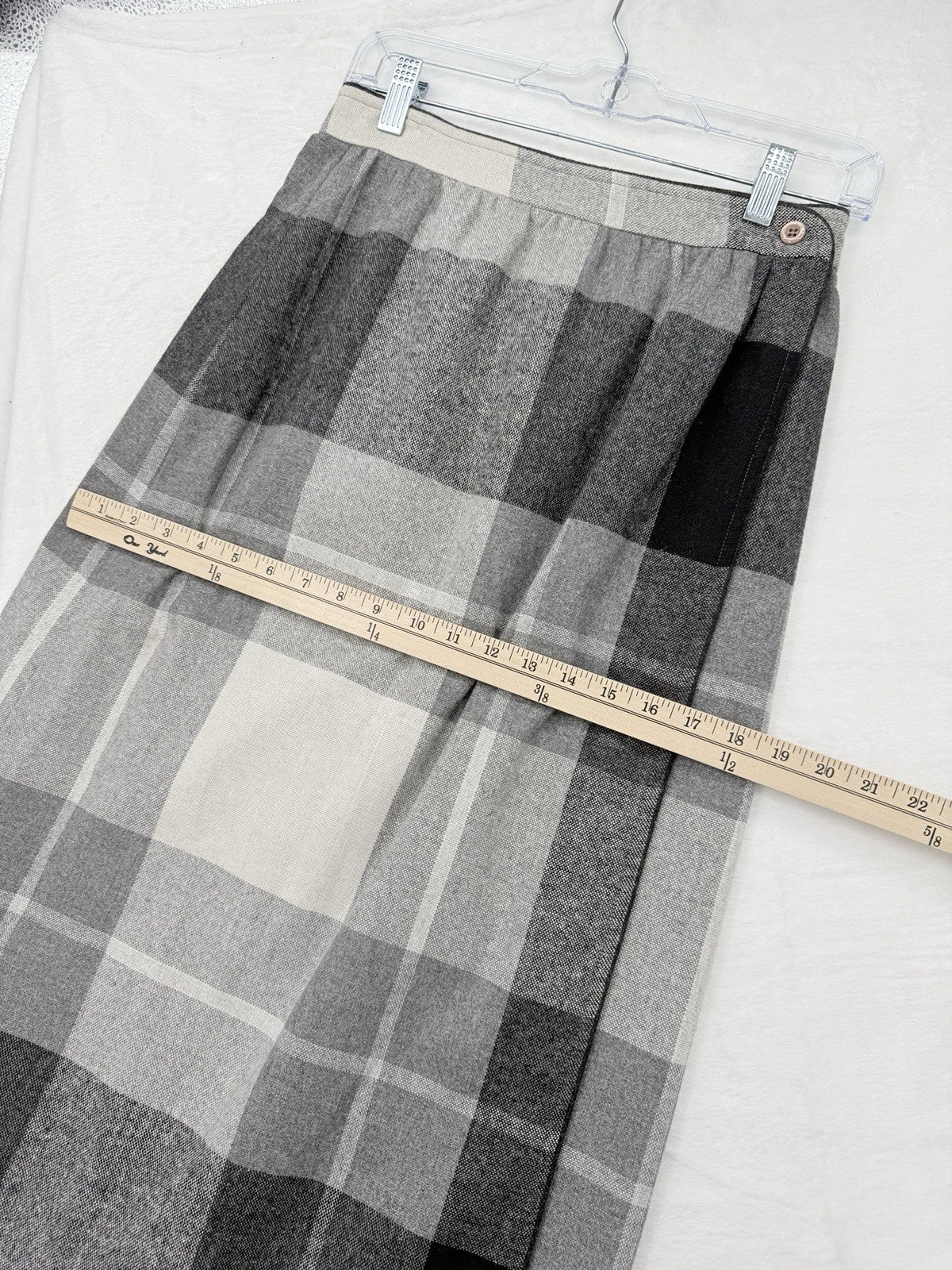 Vintage Wool Wrap Skirt Small Midi Gray Plaid Check Made In USA Dark Academia