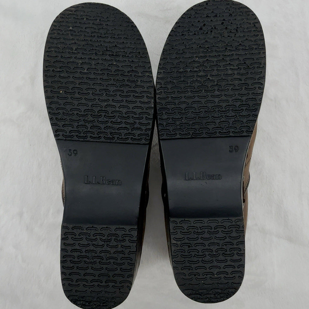 LL Bean Professional Comfort Clogs 39 Brown Oiled Leather Slip On Shoes Womens