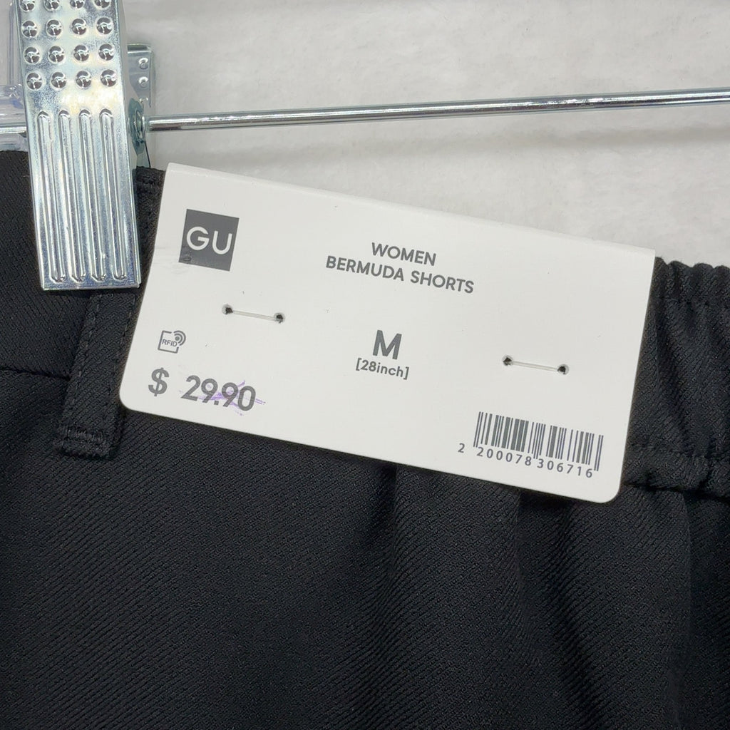 GU Uniqlo Wide Leg Bermuda Shorts M Medium Womens Black Pleated Hipster New NWT