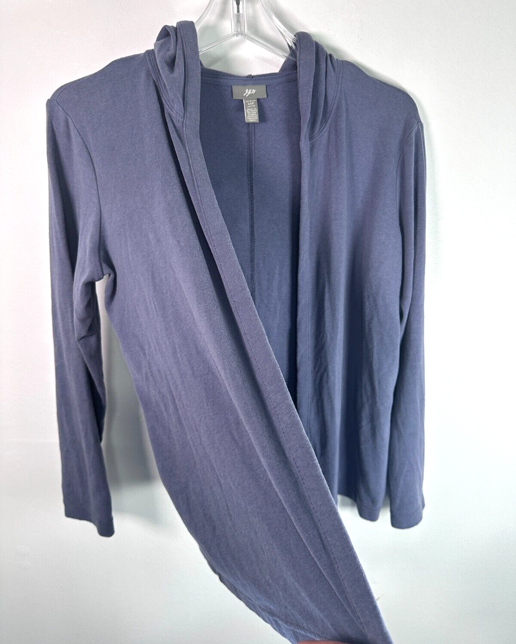 J Jill Jacket XS Petite Open Front Knit Hooded Lightweight Cardigan Blue