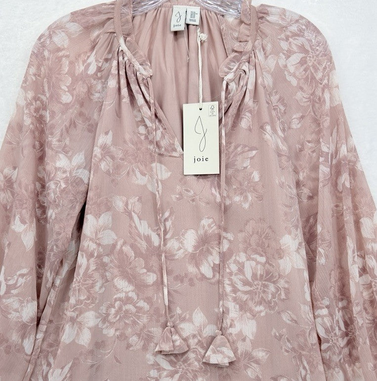 Joie Top XS Women Long Sleeve Pink Floral Blouse Tassel Cottagecore Pink New NWT