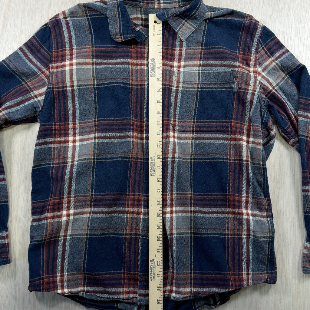 Eddie Bauer Flannel Shirt XL Navy plaid 100% cotton chest pocket button front