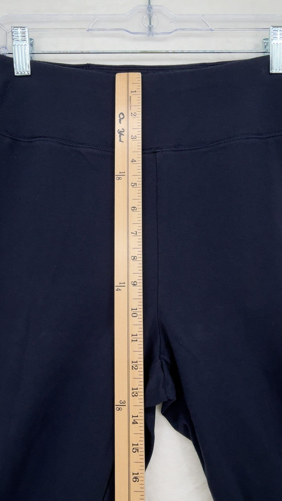 T by Talbots Leggings Capri Pants Large Petite Womens Navy Blue Snap Hem Knit