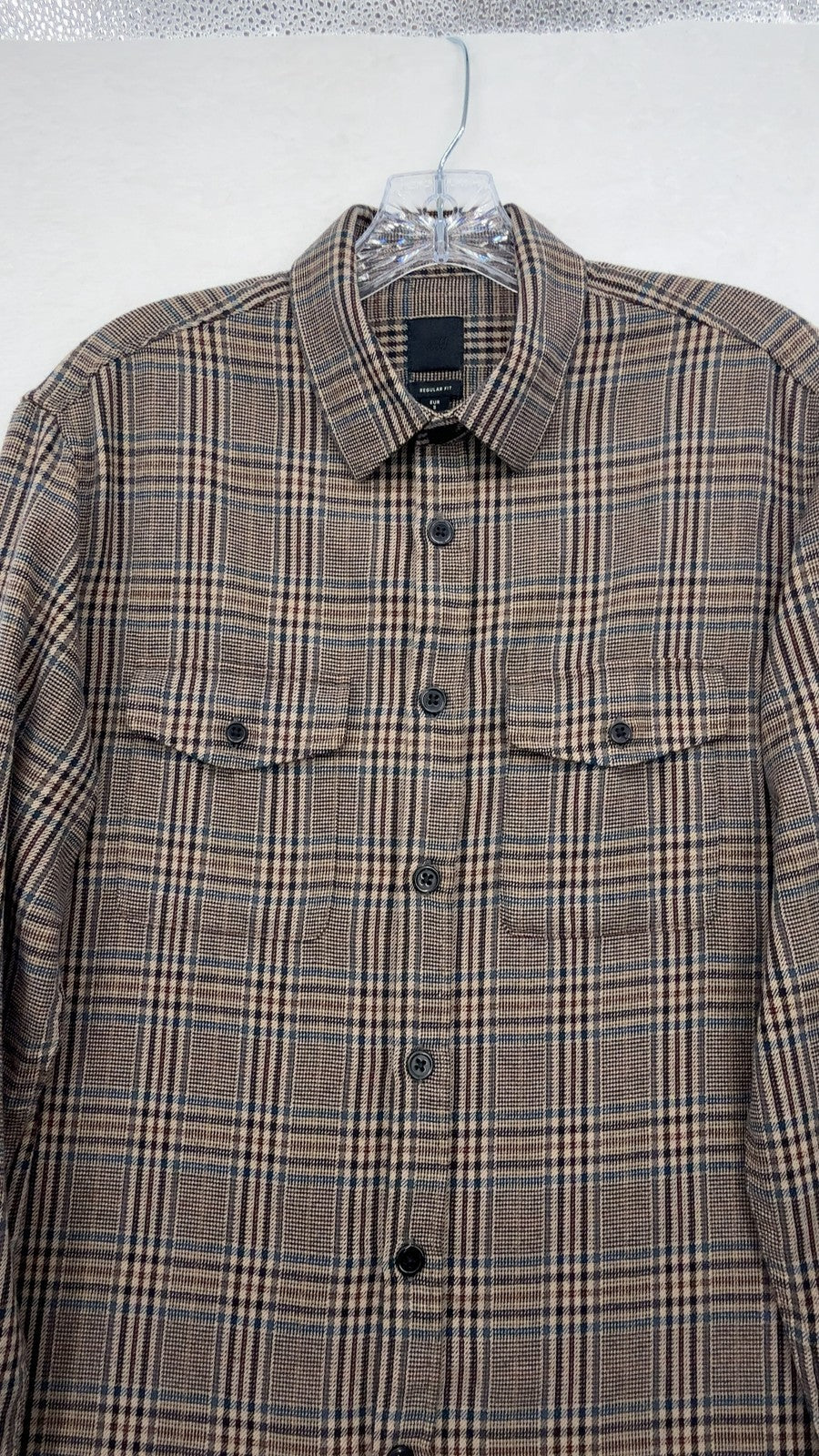 H&M Flannel Shirt Small Mens Brown Plaid Long Sleeve Button Up
