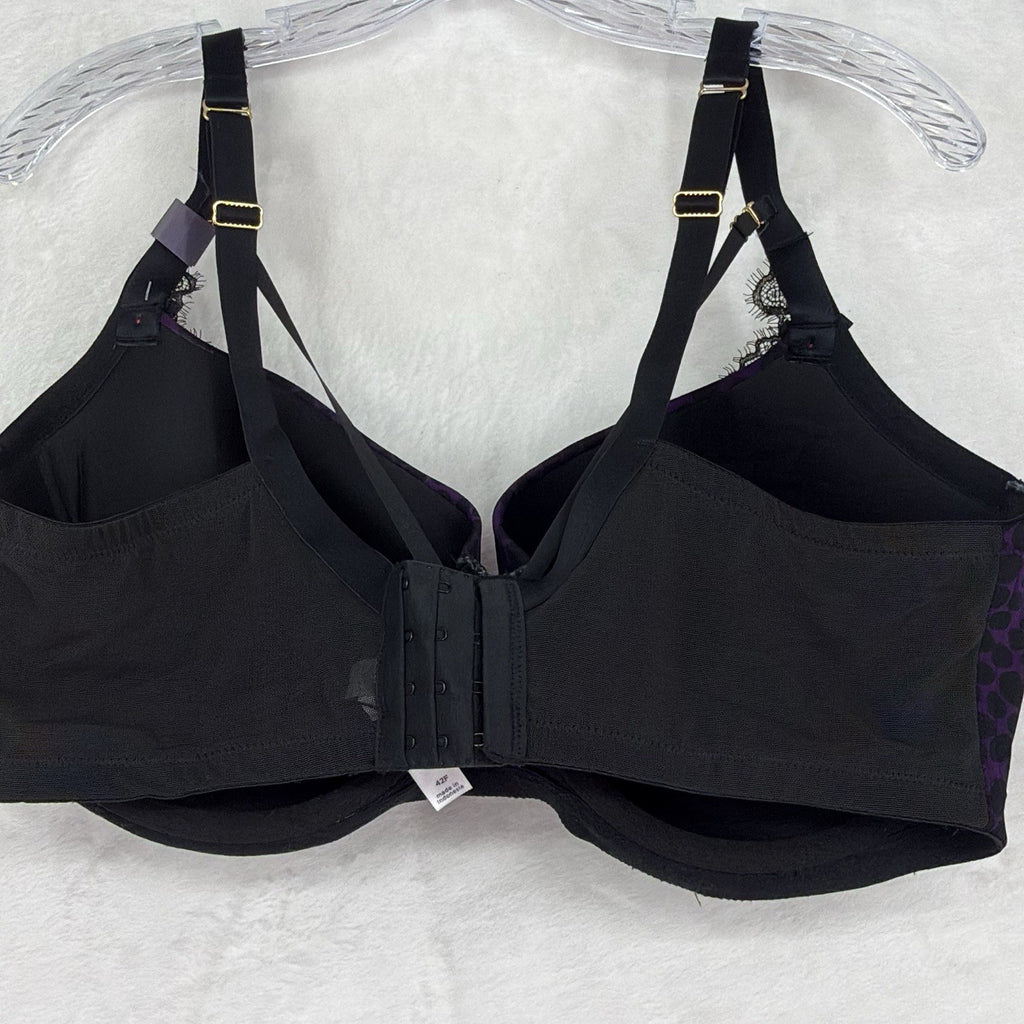 Cacique Bra 42F Boost Balconette Black Purple Strappy Lane Bryant New NWT