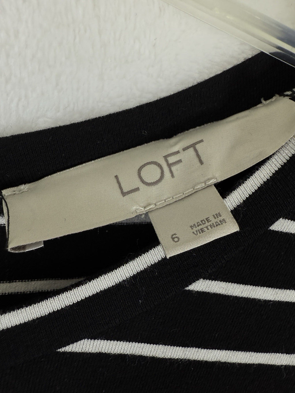 Ann Taylor LOFT Dress 6 Long Sleeve Jersey Knit Black White Striped  Women