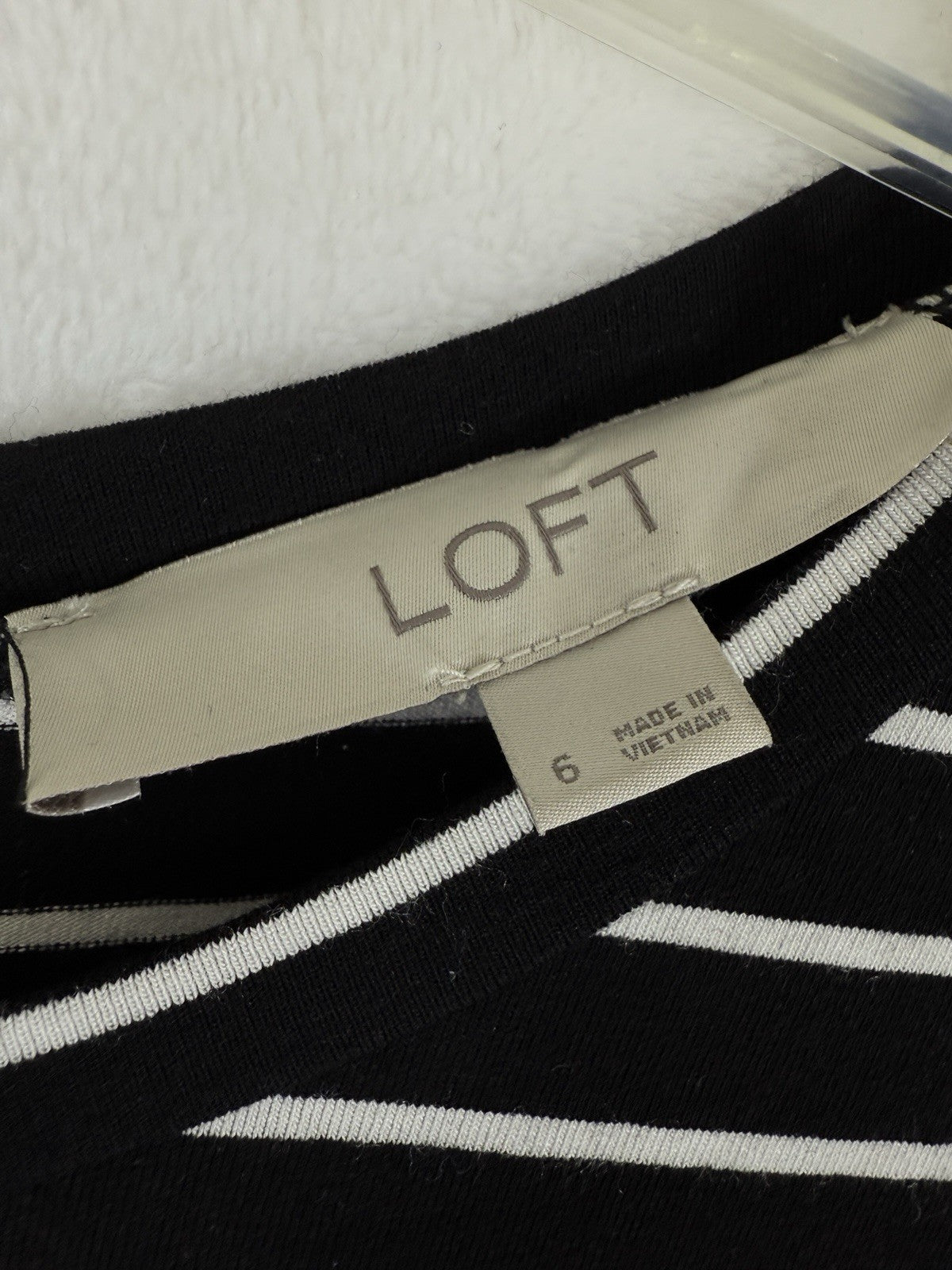 Ann Taylor LOFT Dress 6 Long Sleeve Jersey Knit Black White Striped  Women