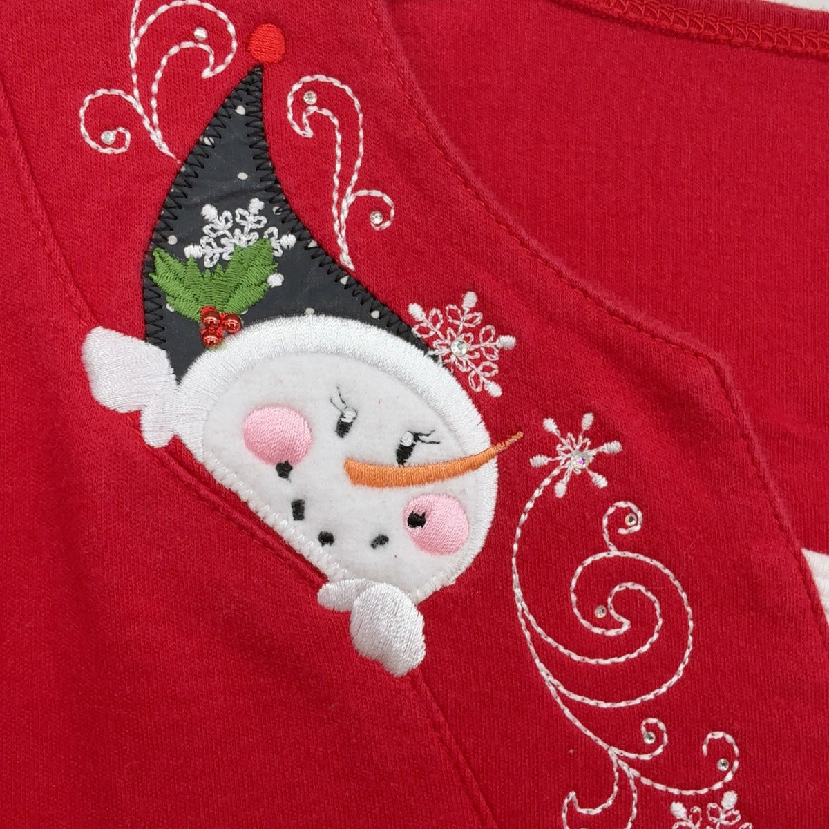 Decorated Originals Christmas Top Large Womens Red Snowman Embellished Teacher