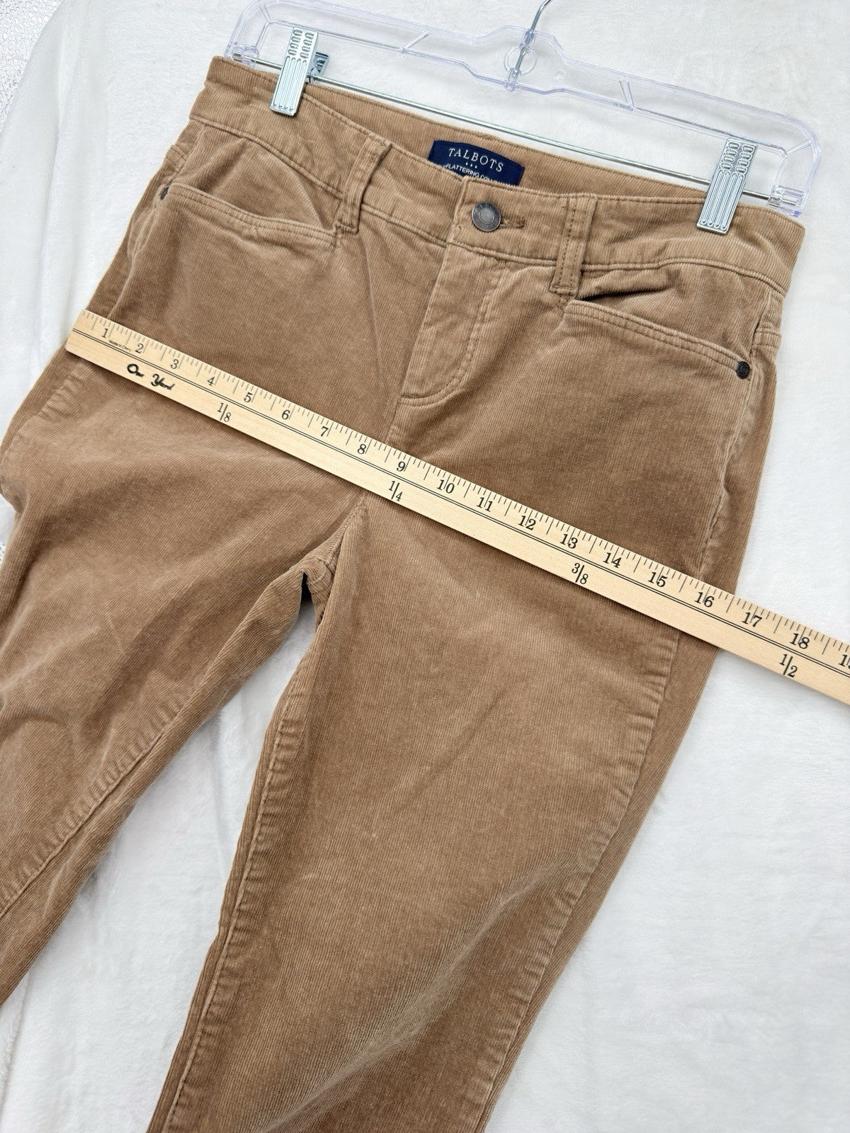 Talbots High Waist Straight Leg Corduroy Pants 4P 4 Petite Womens Camel Beige