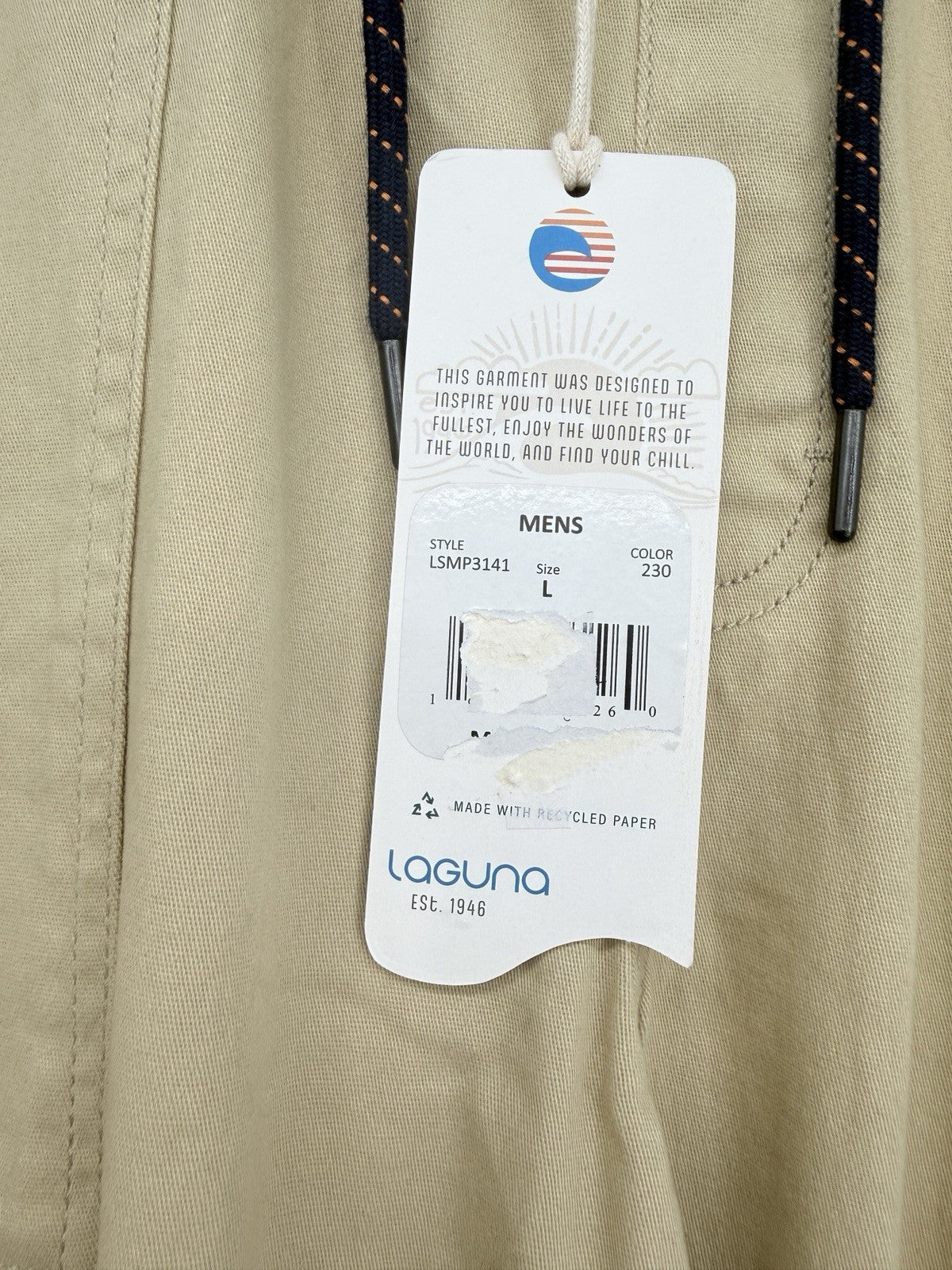 Laguna Joggers Pants Large Mens Tab Beige Pull On Stretch Twill New NWT