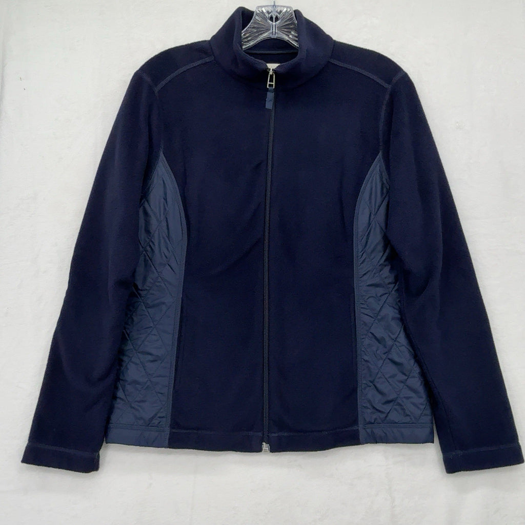 Talbots Fleece Jacket Medium Petite Navy Blue Full Zip Quilted Elbow Patches MP