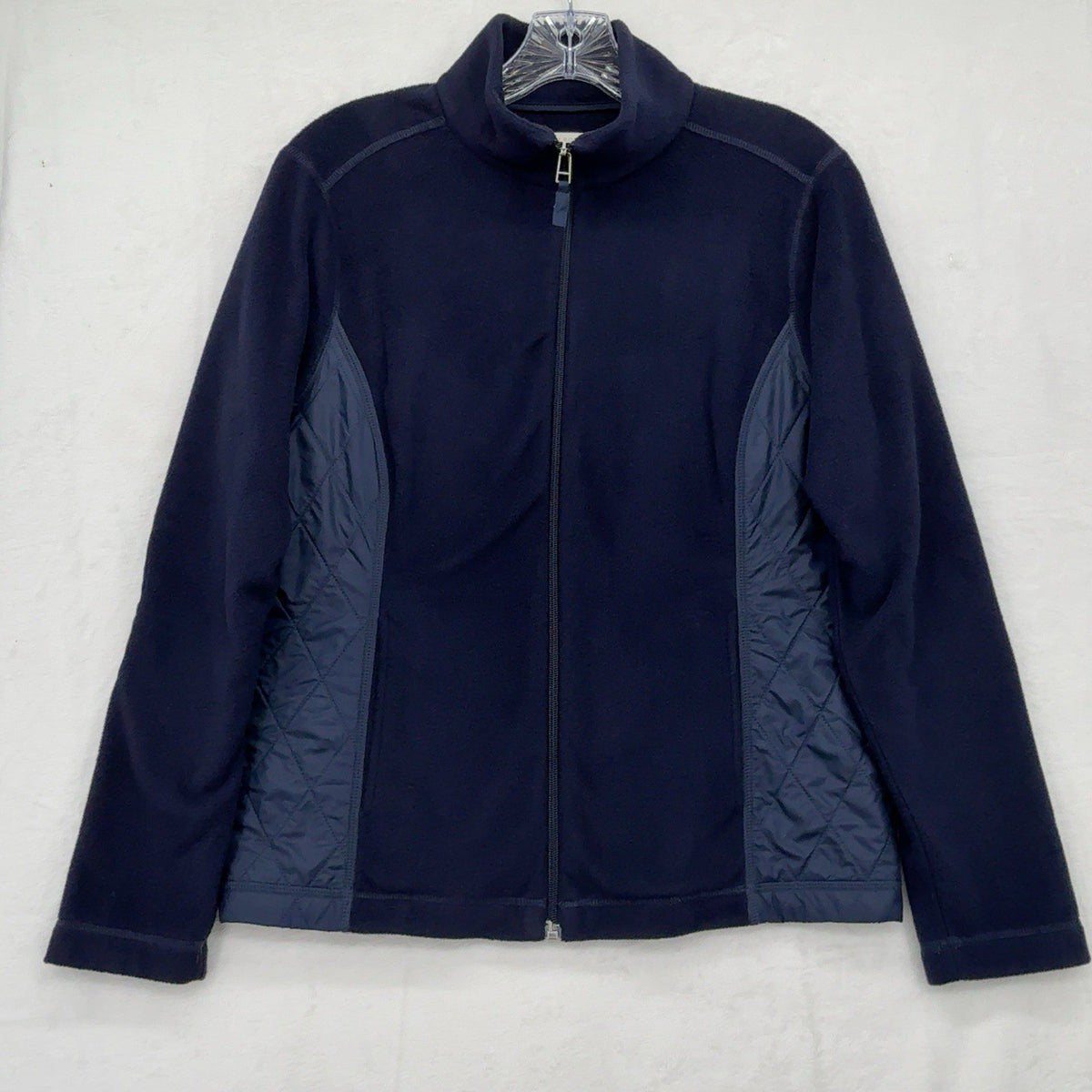 Talbots Fleece Jacket Medium Petite Navy Blue Full Zip Quilted Elbow Patches MP