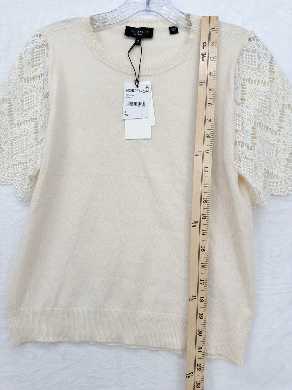 Ted Baker London Sweater Small Women Cream Lace Crochet Sleeve Knit Top $135 New