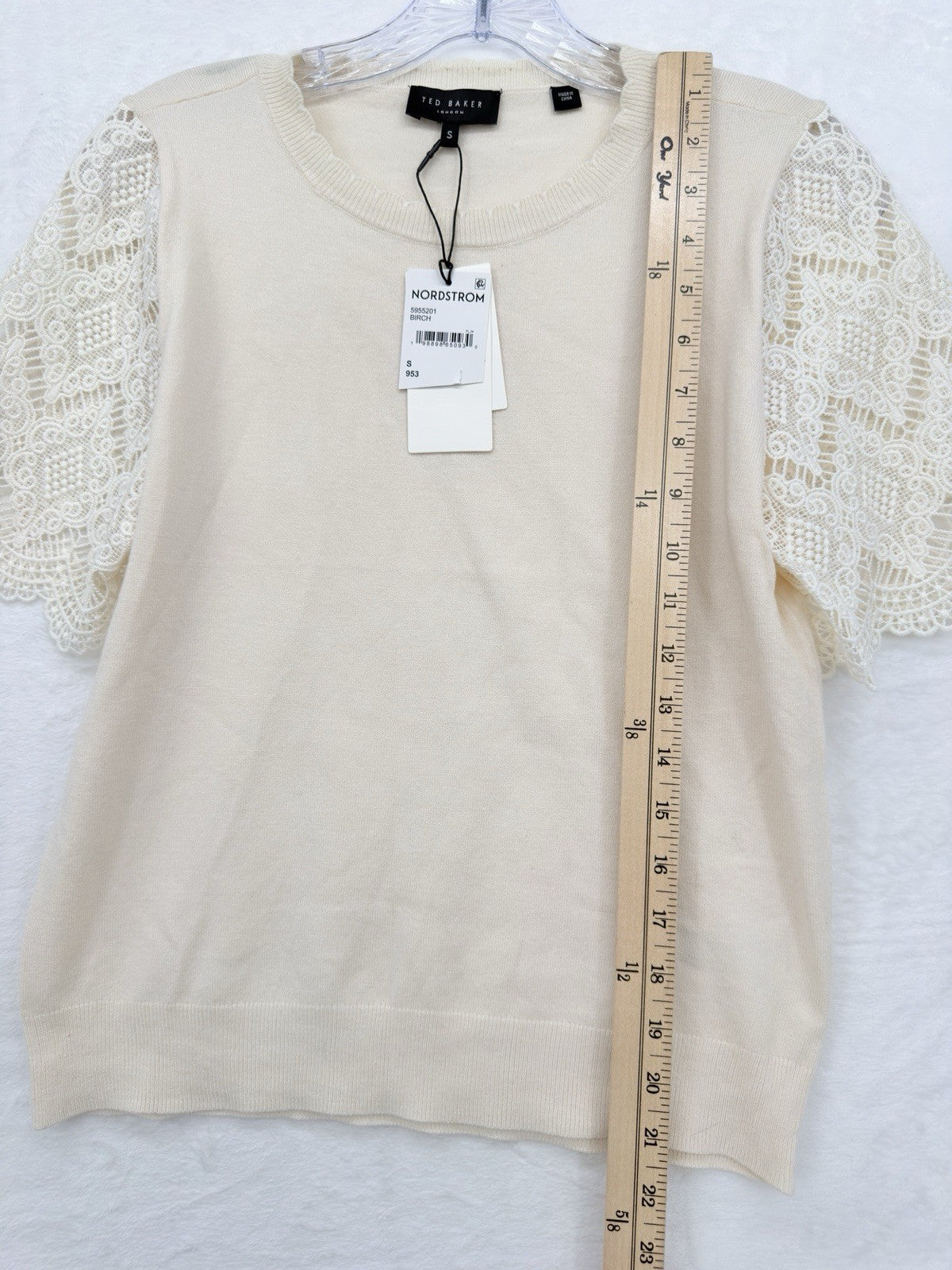 Ted Baker London Sweater Small Women Cream Lace Crochet Sleeve Knit Top $135 New