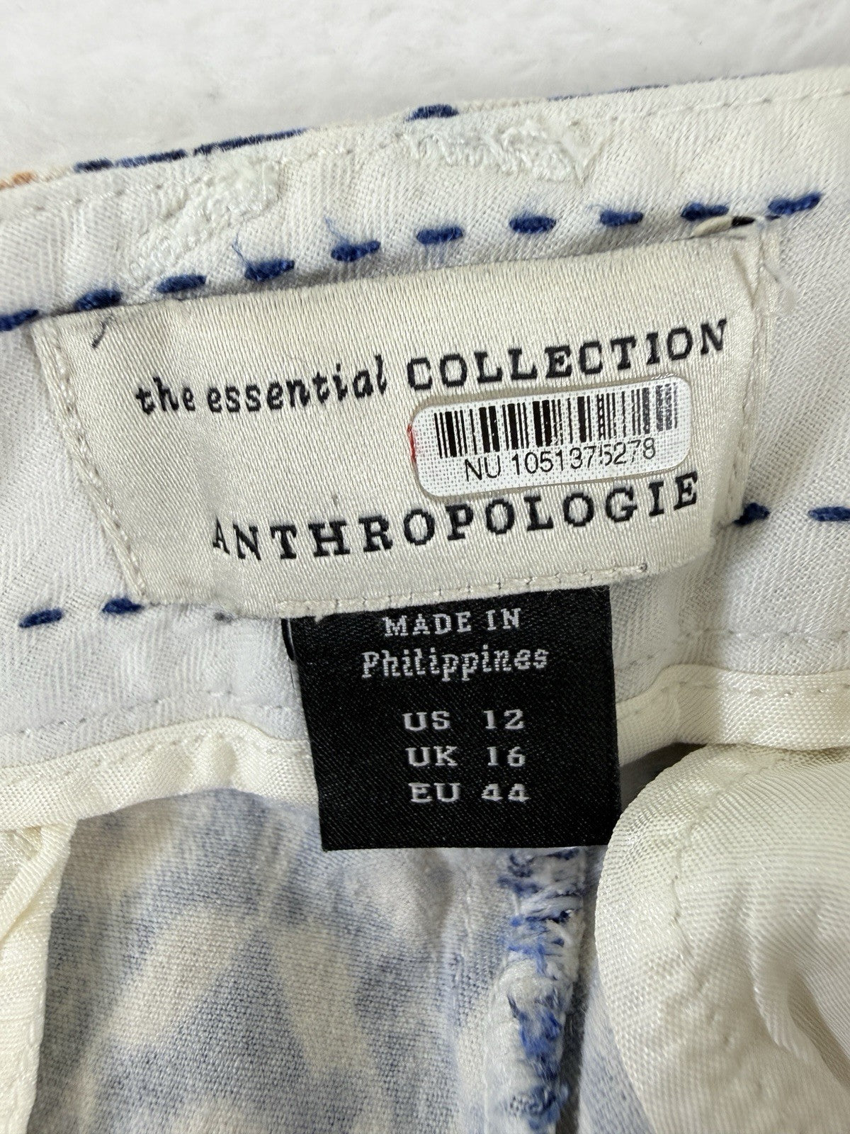 Anthropologie Essential Pants 12 Womens Blue Print Cotton Stretch