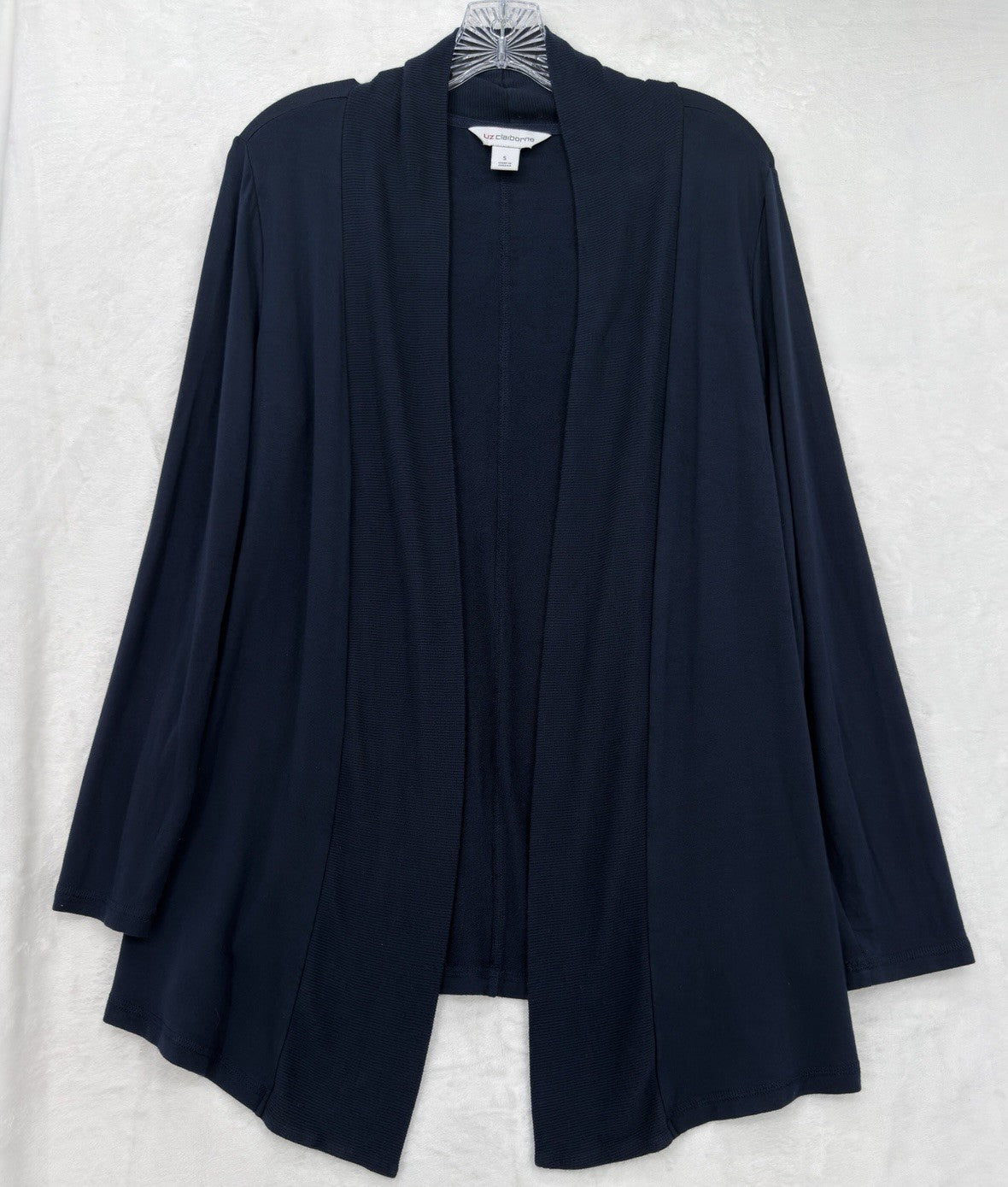 Liz Claiborne French Terry Cardigan Small Navy Blue Open Front Knit Sweater