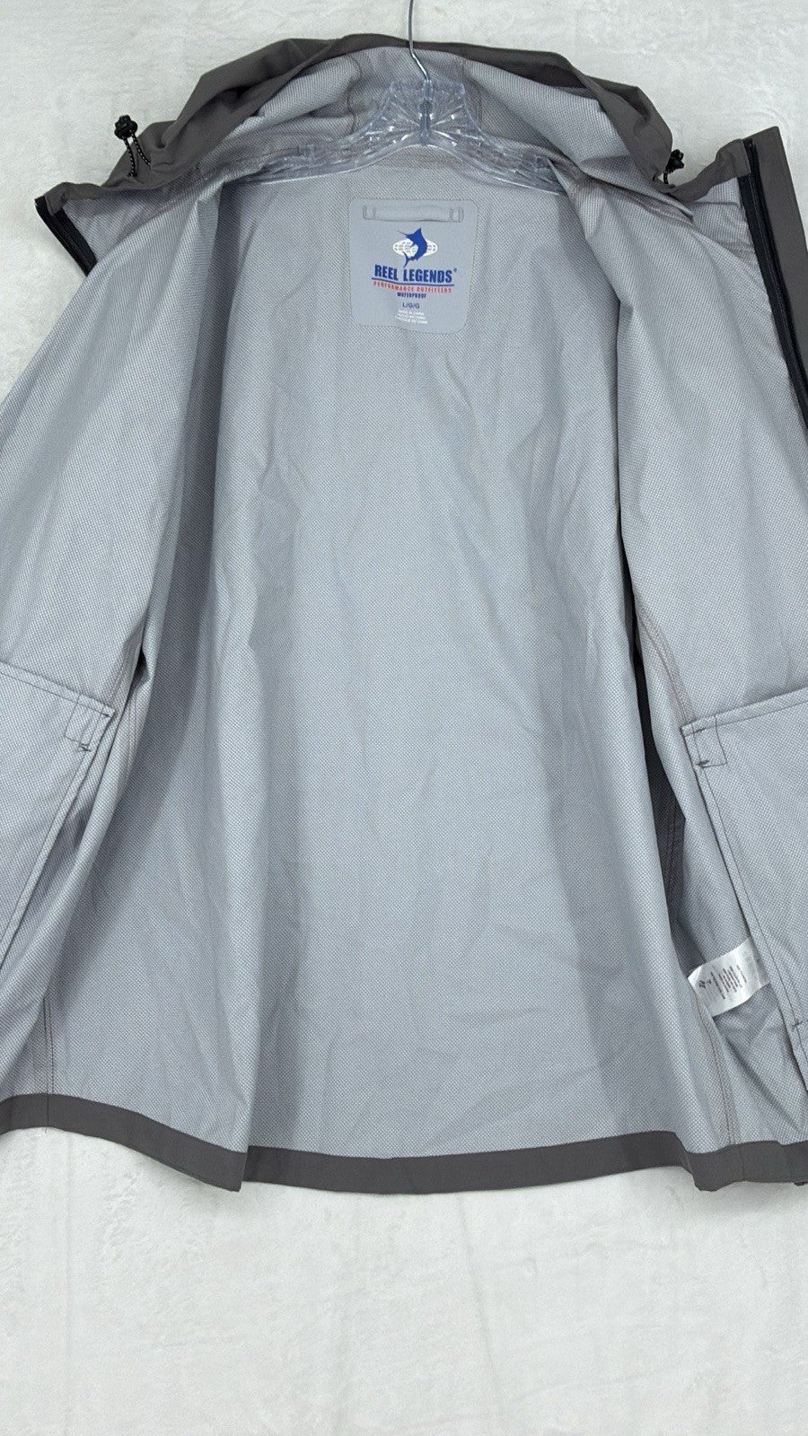 Reel Legends Fishing Jacket Large Waterproof Rain Jacket Full Zip Gray Mens