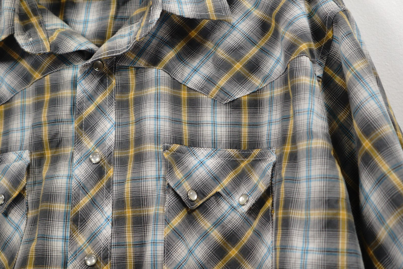 Vintage Wrangler Pearl Snap Plaid Shirt Cowboy Short Sleeve Mens 2XL XXL
