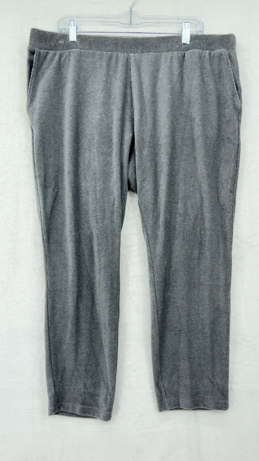 Lands End Sport Knit Straight Leg Corduroy Pants 2XL Womens Gray Stretch Ribbed