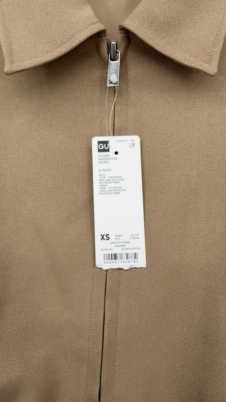 GU Harrington Jacket XS Womens Uniqlo Utility Beige Full Zip Cropped New NWT
