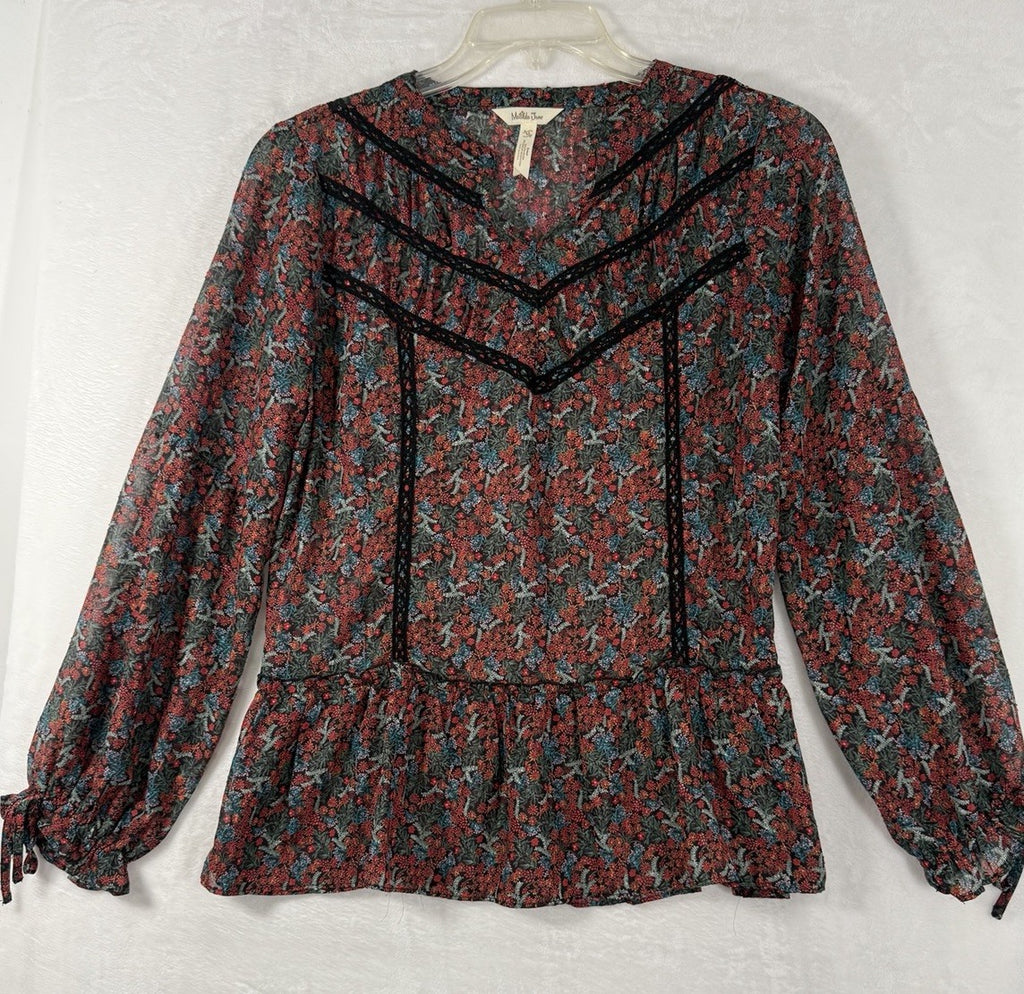 Matilda Jane Top Medium Carol Boho Long Sleeve Floral Sheer Peasant Blouse Women