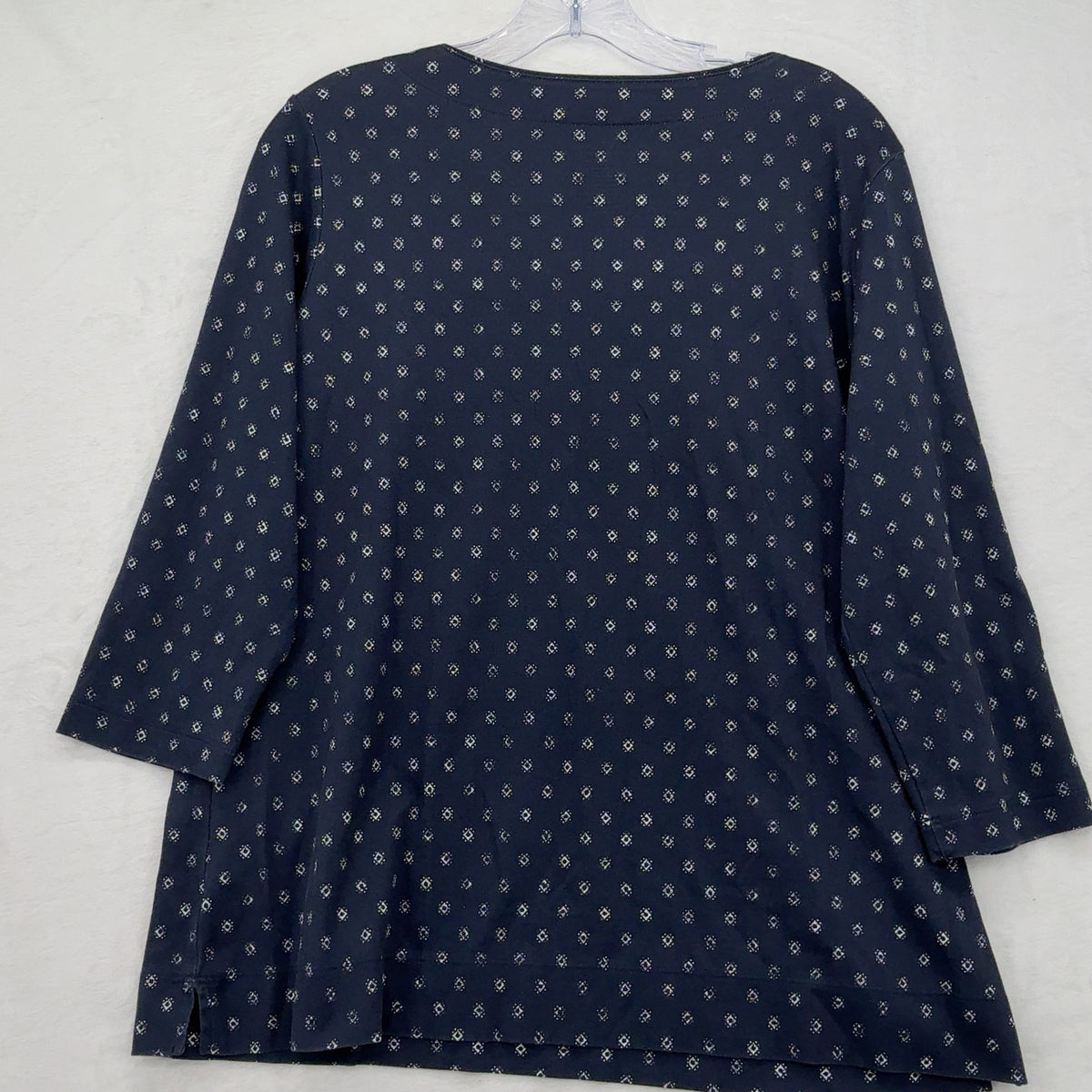 L.L.Bean Split Neck Tunic Top Large Womens Navy Supima Cotton 3/4 Sleeve Knit