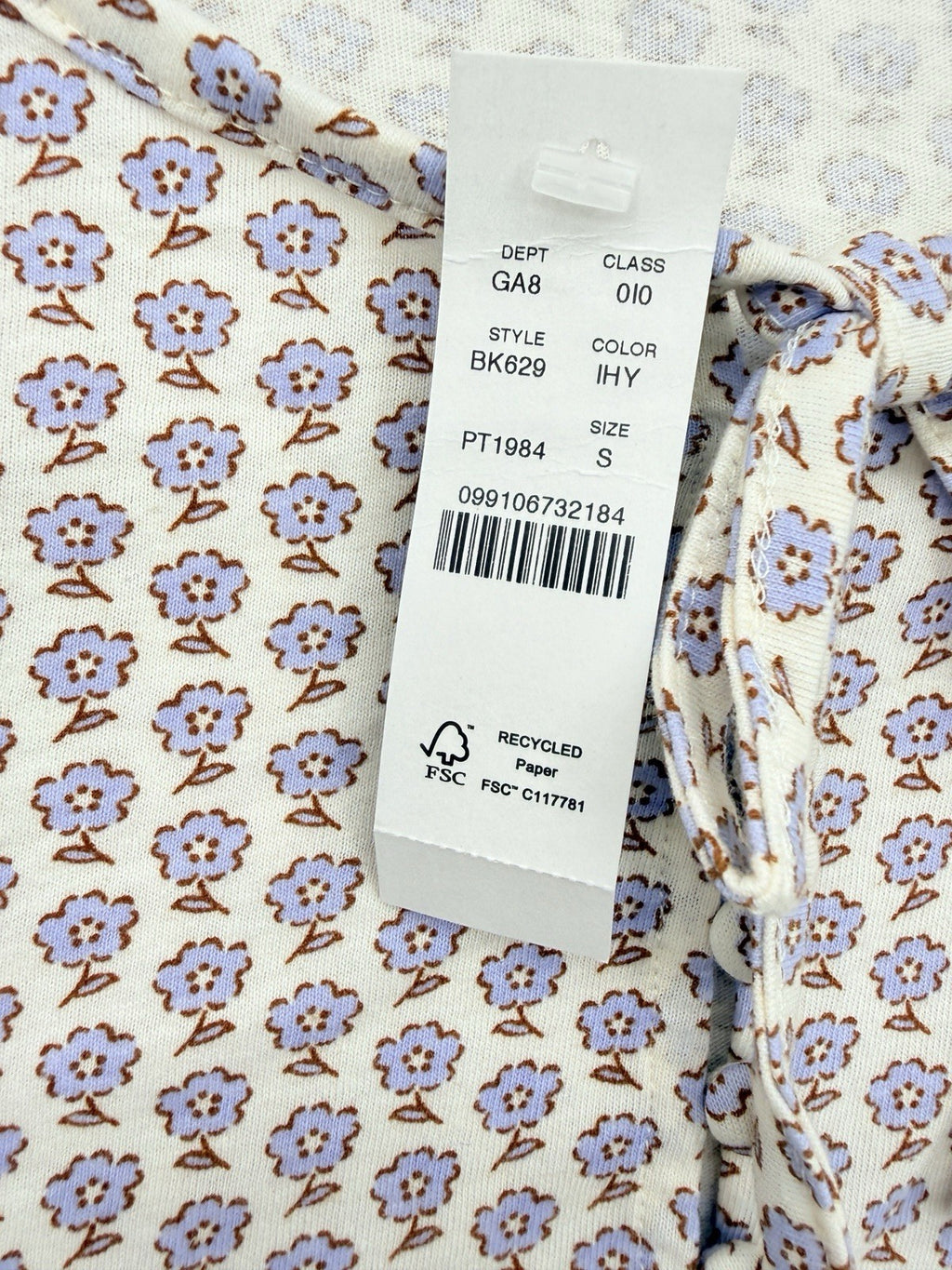 J Crew Top Women Small Broken In Jersey Knit Tie Ballon Sleeve Floral Print New