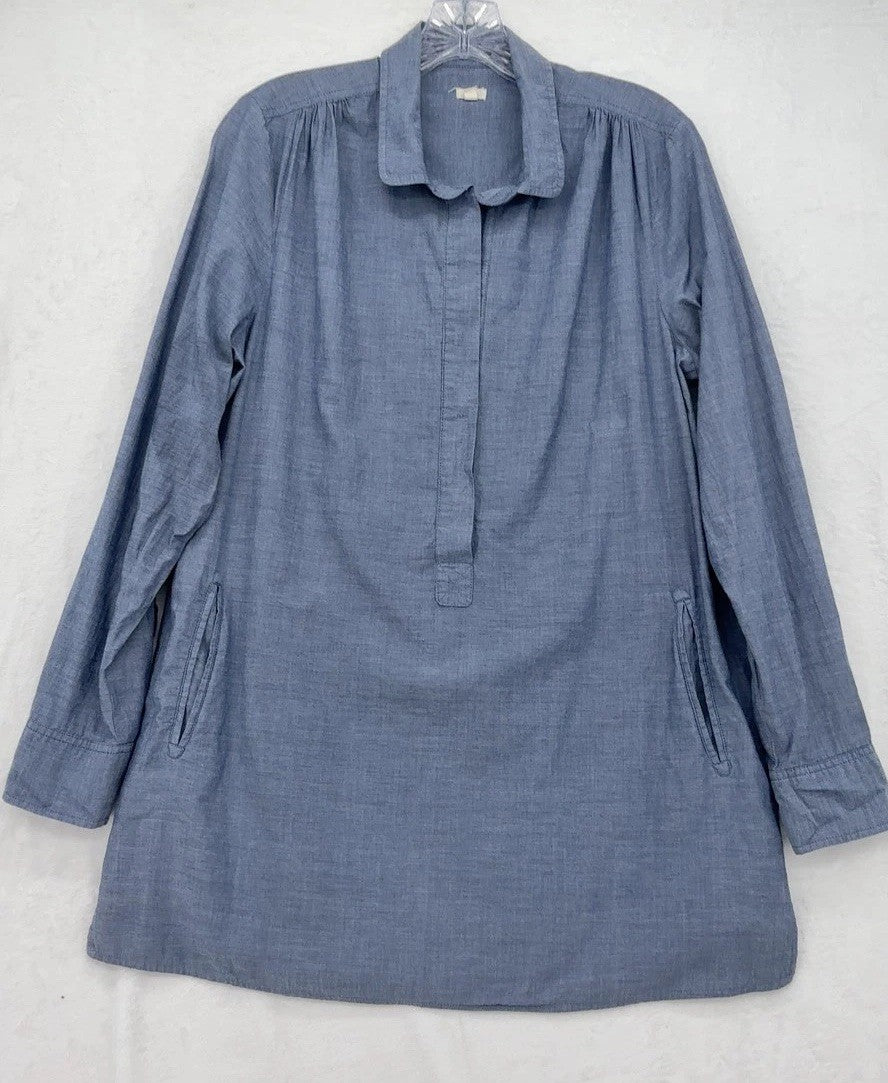 J Crew Tunic Top Medium Long Sleeve Pullover Women Blue Side Pockets Long Sleeve