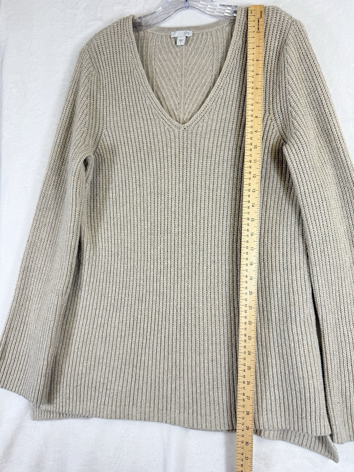 J Jill Sweater Small Wool Blend Beige Long Sleeve V Neck Tops Tunic Womens