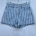 American Eagle Jean Shorts 0 Women Blue White Striped Denim Cuffed 100% Cotton