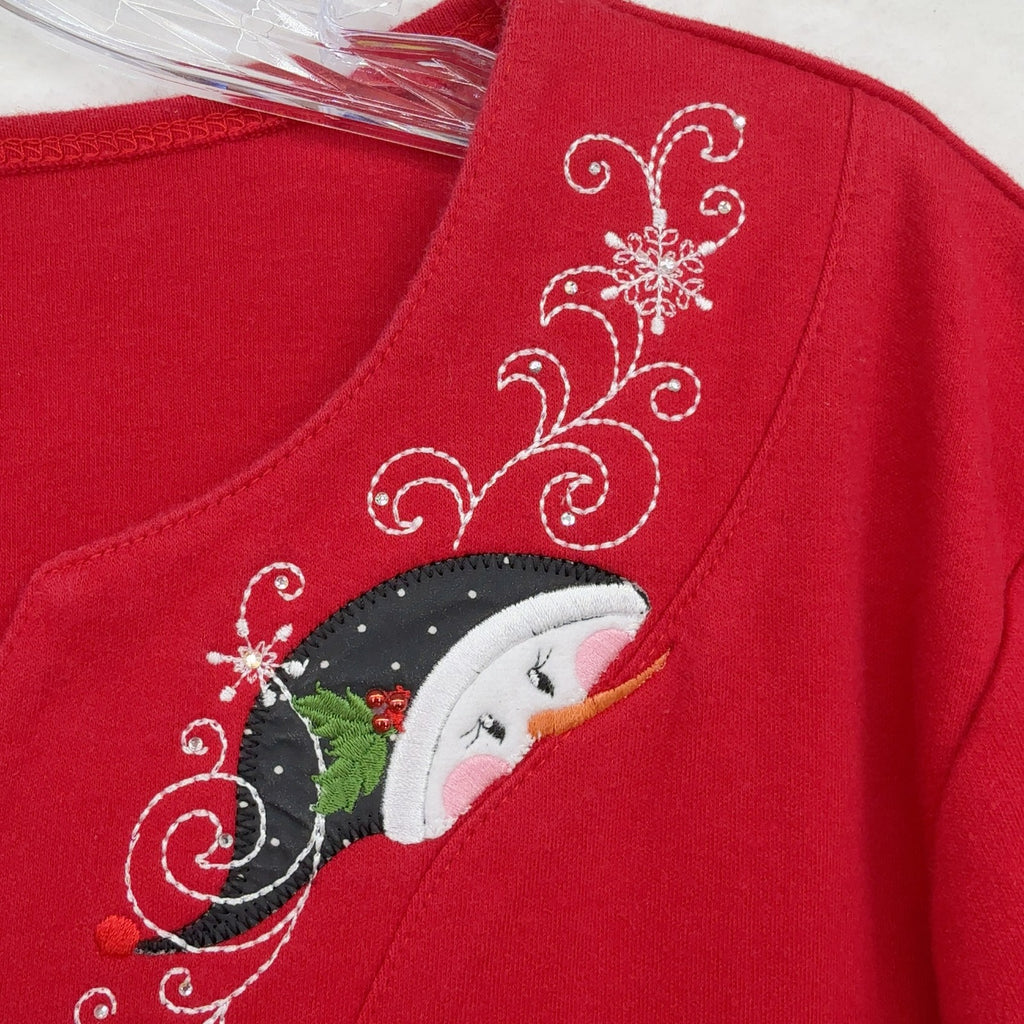 Decorated Originals Christmas Top Large Womens Red Snowman Embellished Teacher