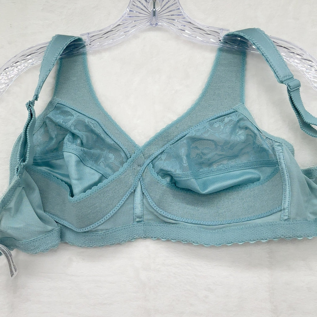 Glamorise Bra 38B 1000 Magic Lift Original Support Wireless Blue Lace Womens