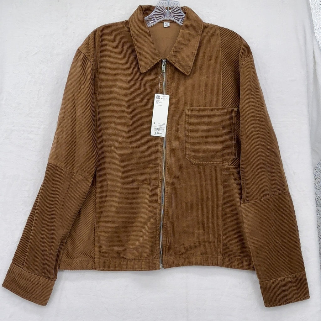 GU Corduroy Zip Up Shirt Jacket Small Mens Brown Uniqlo Utility Cotton New NWT