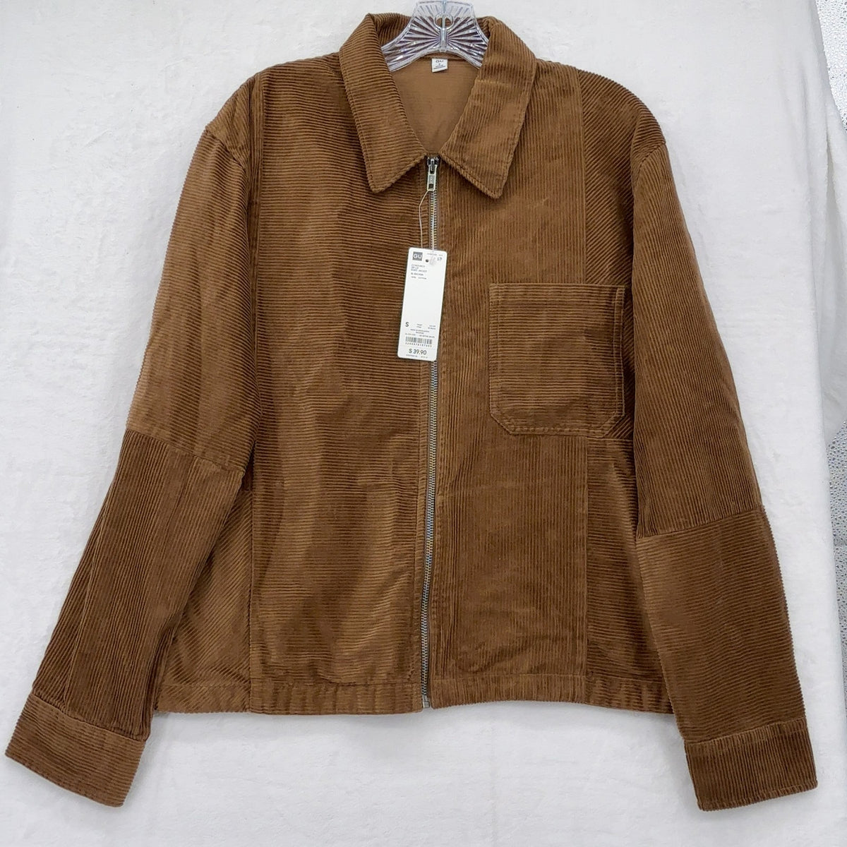 GU Corduroy Zip Up Shirt Jacket Small Mens Brown Uniqlo Utility Cotton New NWT