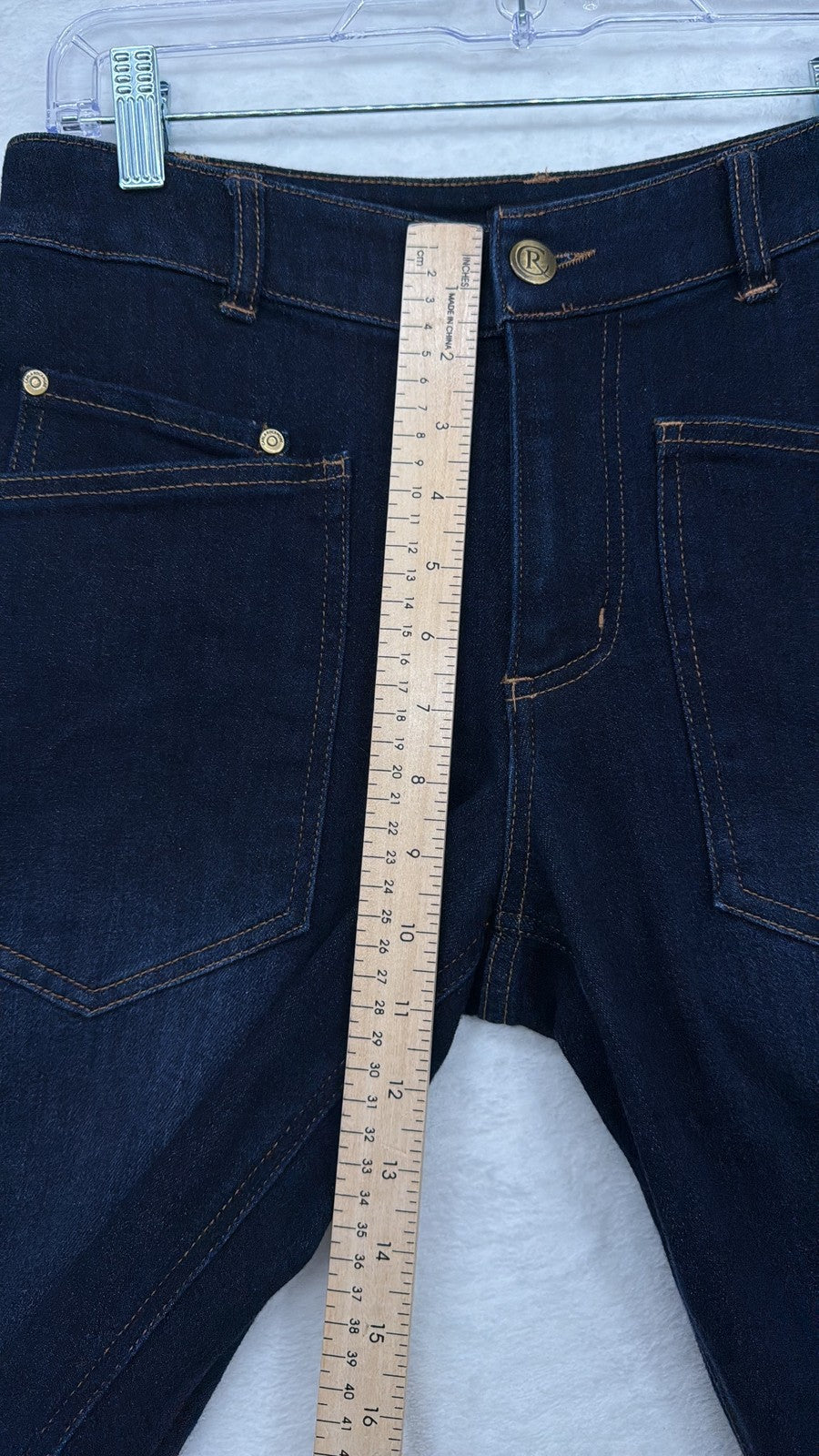 Carla Rockmore Collection Barrel Leg Jeans 4 Petite 4P Dark Blue Denim