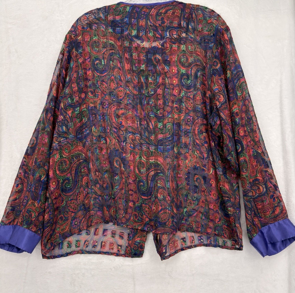 Vintage Victoria's Secret Gold Label Large Purple Paisley Sheer Top 80s Pajama