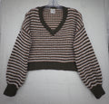 Hippie Rose Sweater Large Crop Long Sleeve V Neck Brown Crochet Pullover Womens