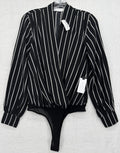 ASTR The Label Top Small Long Sleeve Bodysuit Faux Wrap Black Blouse Women New N