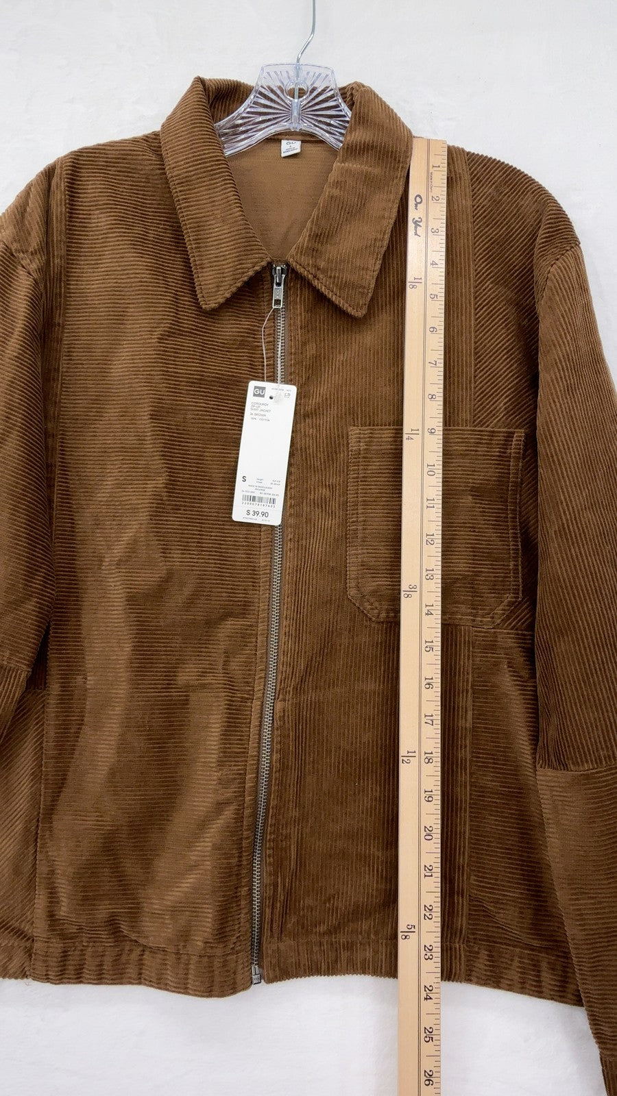 GU Corduroy Zip Up Shirt Jacket Small Mens Brown Uniqlo Utility Cotton New NWT