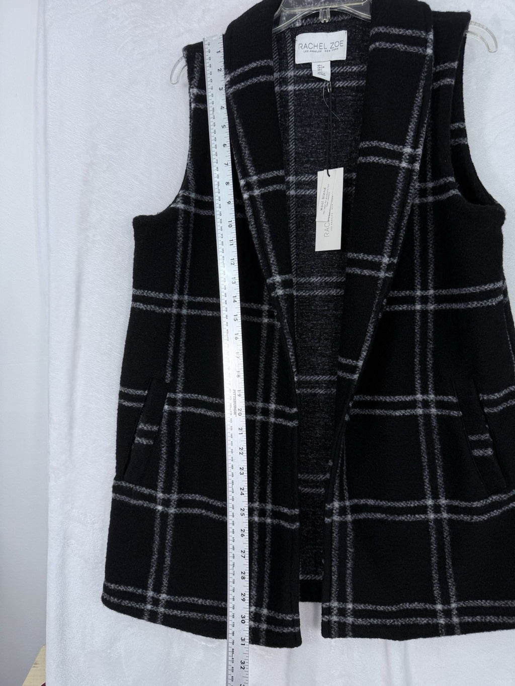 New Rachel Zoe Large Vest Boack Plaid Sleeveless Wool Blend Jacket Womens