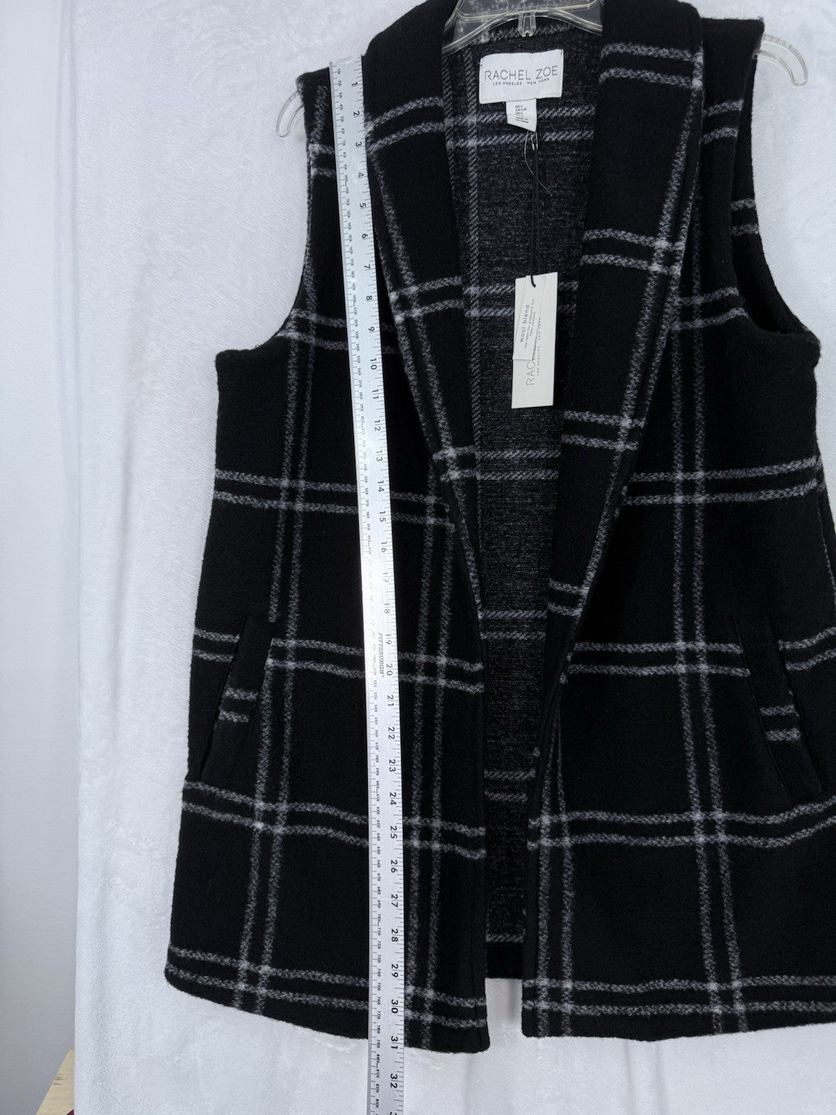 New Rachel Zoe Large Vest Boack Plaid Sleeveless Wool Blend Jacket Womens