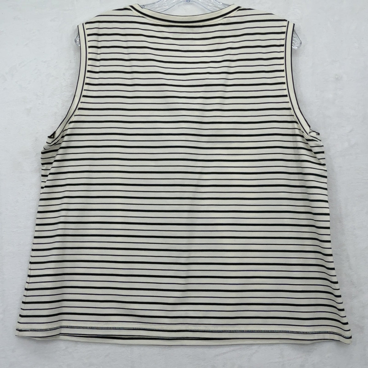 LL Bean Shell Top XL Petite Womens Cream Black Striped Sleeveless Scoop Neck Tee