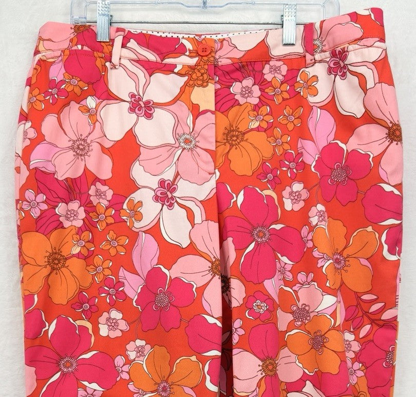 Talbots Perfect Crop Pants 12 Curvy Pink Orange Floral Print Womens