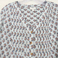 J Jill Top Large Blue Floral Madeira Pintuck Blouse 100% Cotton 3/4 Sleeve Women
