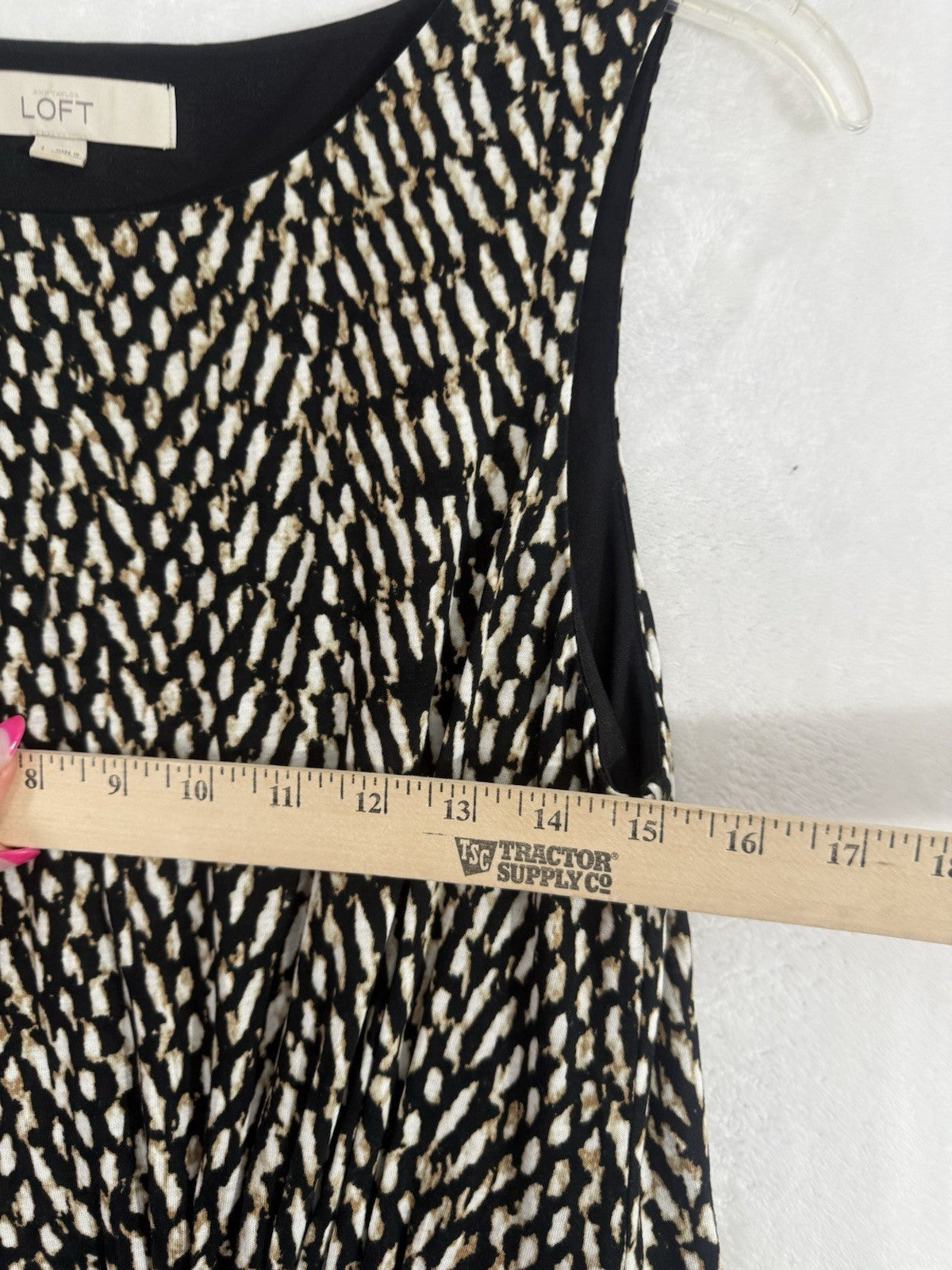 Ann Taylor Loft Dress Large Sleeveless Black Brown Print Knit Rayon Lyocell